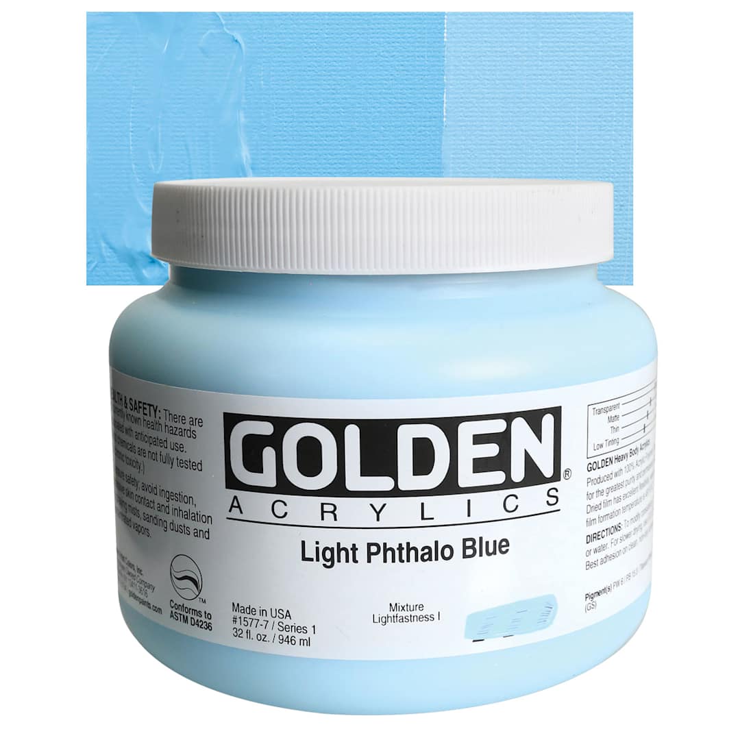 Open in modal - Golden Heavy Body Artist Acrylic - Light Phthalo Blue, 32 oz and swatch
