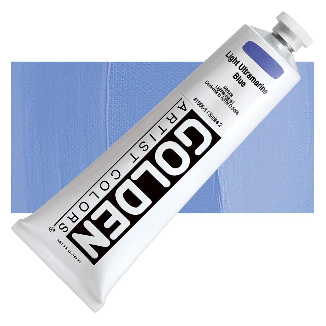 Open in modal - Golden Heavy Body Artist Acrylic - Light Ultramarine Blue, 5 oz tube and swatch