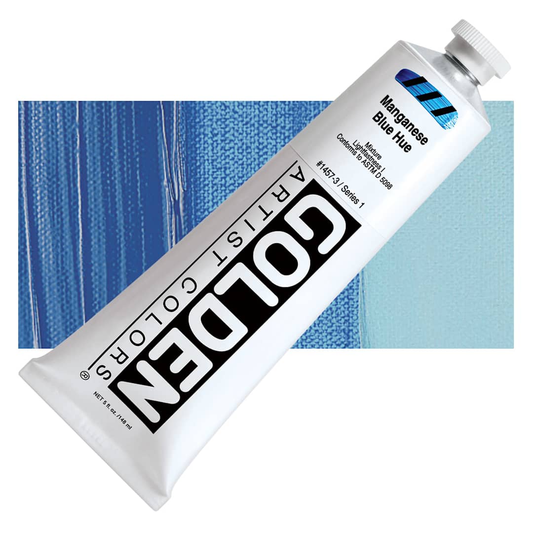Open in modal - Golden Heavy Body Artist Acrylic - Manganese Blue Historic Hue, 5 oz Tube and swatch