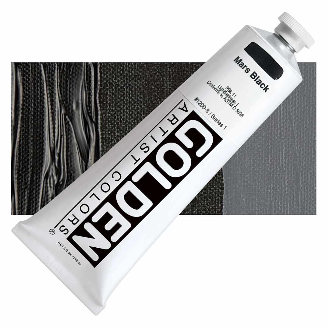 Open in modal - Golden Heavy Body Artist Acrylic - Mars Black, 5 oz Tube and swatch
