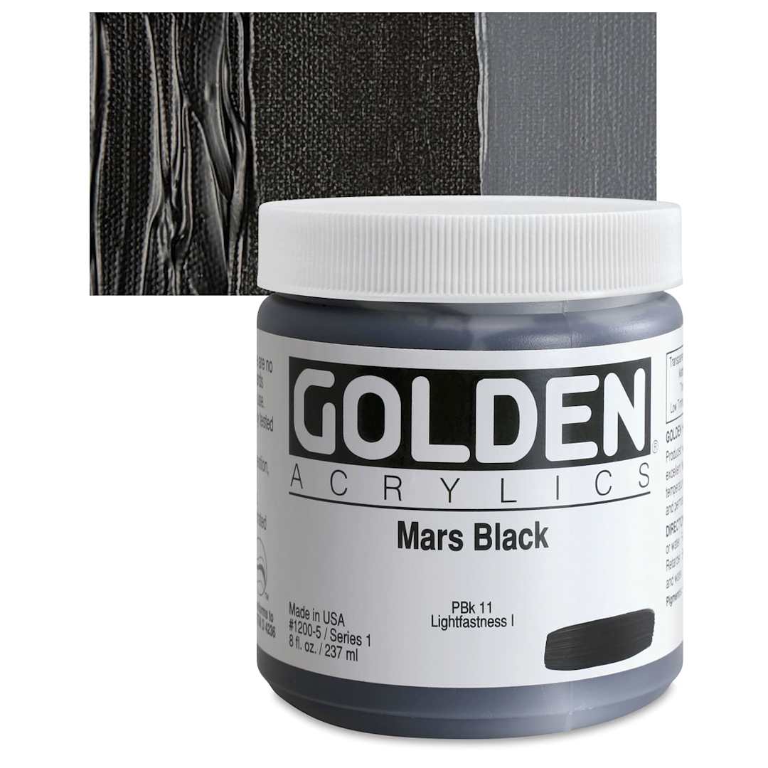 Open in modal - Golden Heavy Body Artist Acrylic - Mars Black, 8 oz Jar and swatch