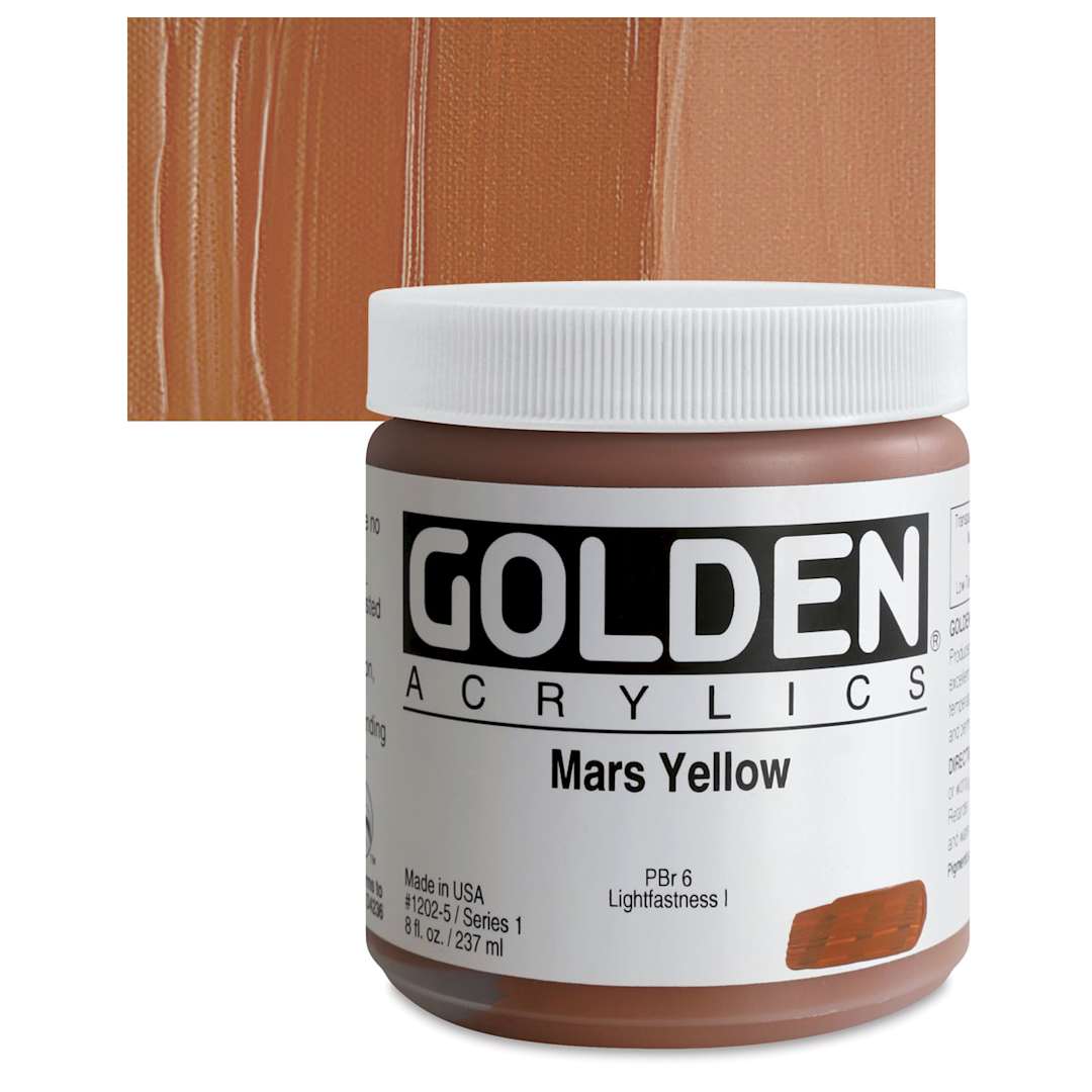 Open in modal - Golden Heavy Body Artist Acrylic - Mars Yellow, 8 oz jar and swatch