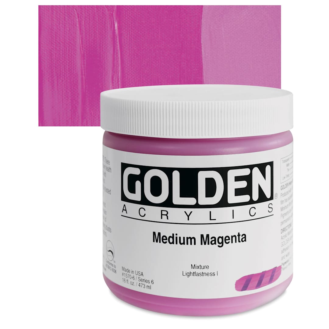 Open in modal - Golden Heavy Body Artist Acrylic - Medium Magenta, 16 oz Jar and swatch