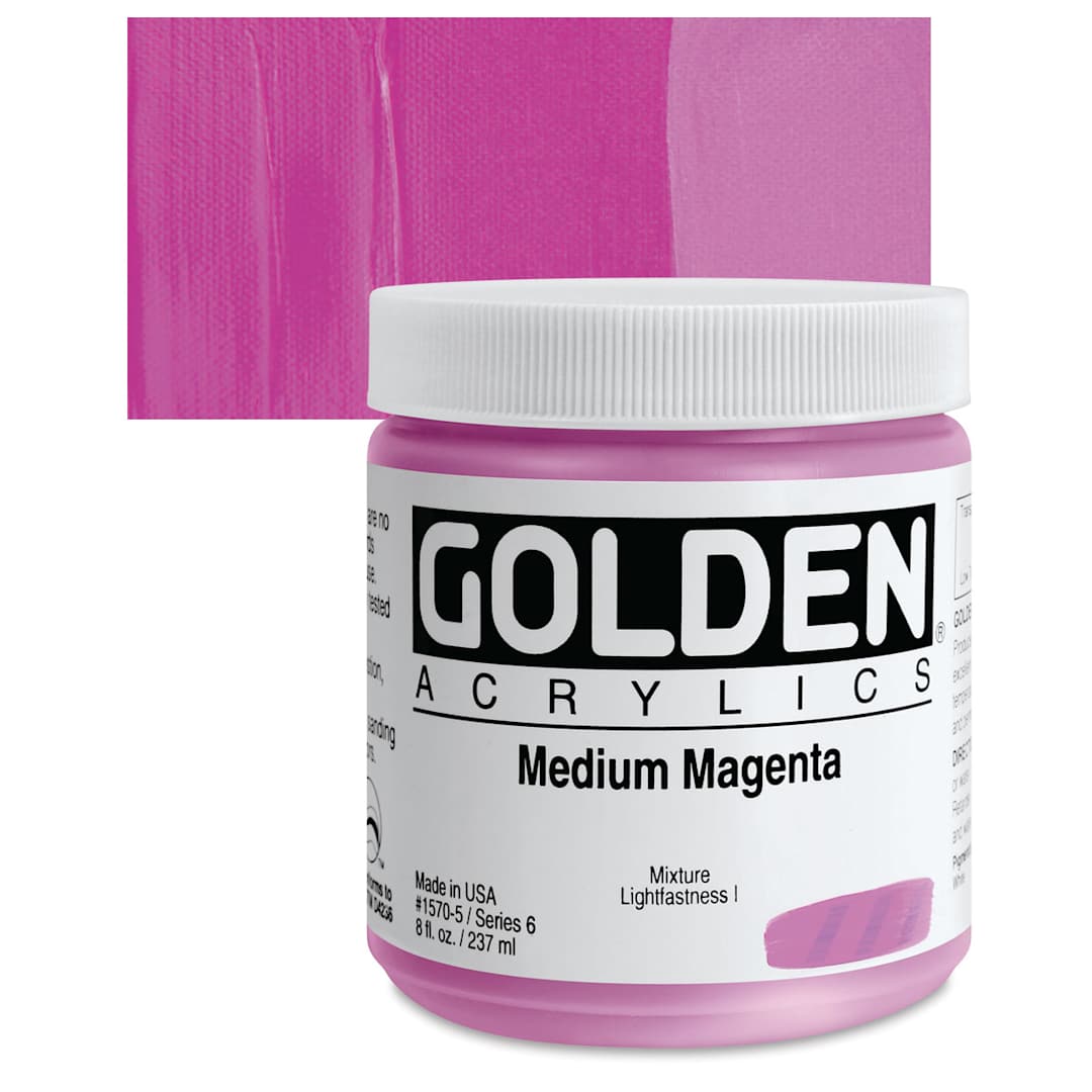 Open in modal - Golden Heavy Body Artist Acrylic - Medium Magenta, 8 oz Jar and swatch