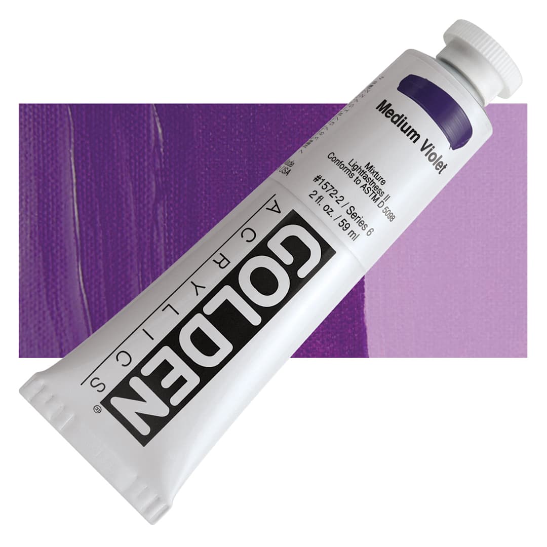 Open in modal - Golden Heavy Body Artist Acrylic - Medium Violet, 2 oz Tube and swatch