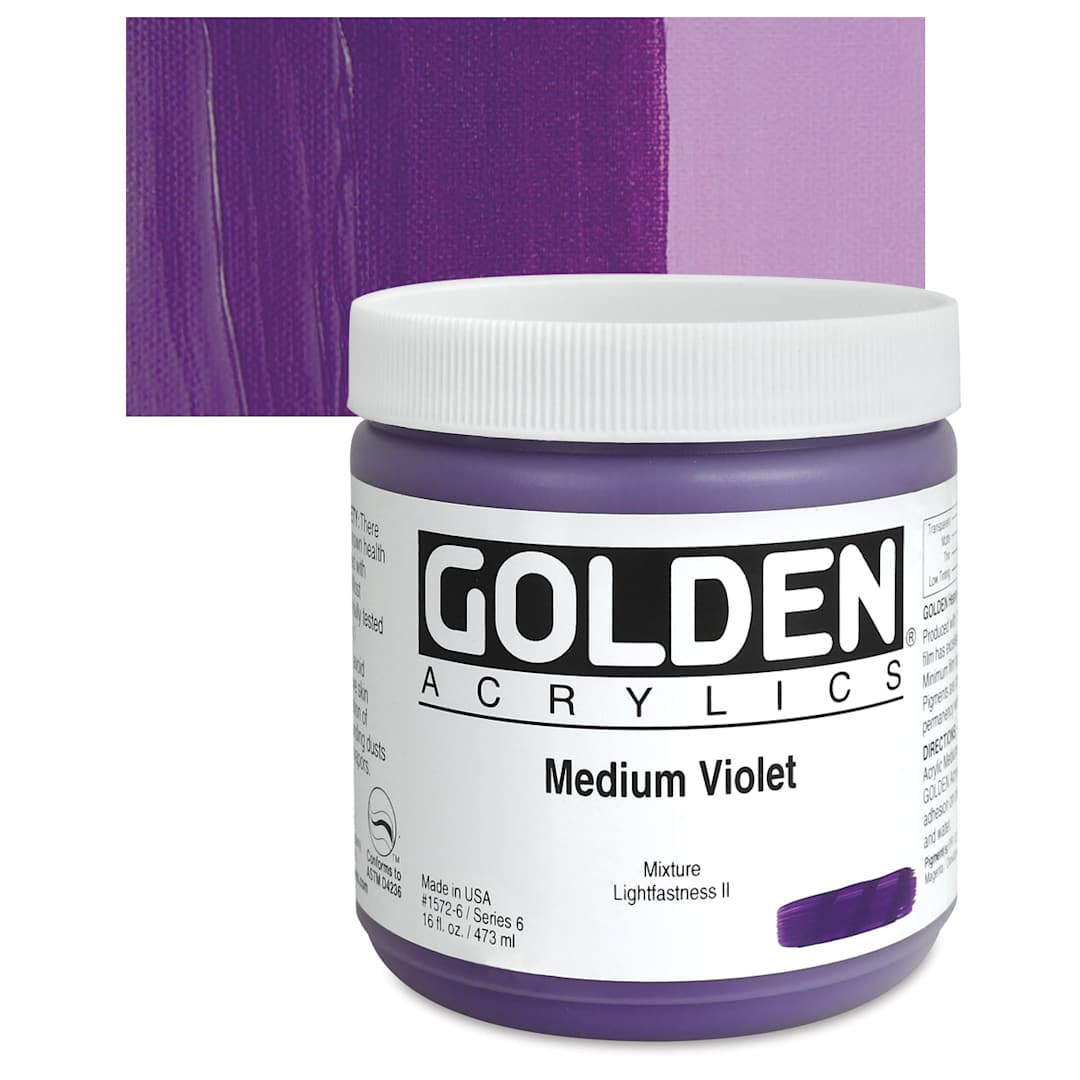 Open in modal - Golden Heavy Body Artist Acrylic - Medium Violet, 16 oz Jar and swatch