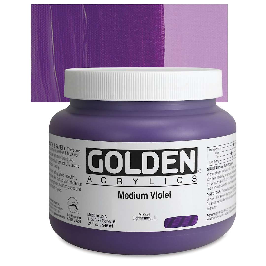 Open in modal - Golden Heavy Body Artist Acrylic - Medium Violet, 32 oz Jar and swatch