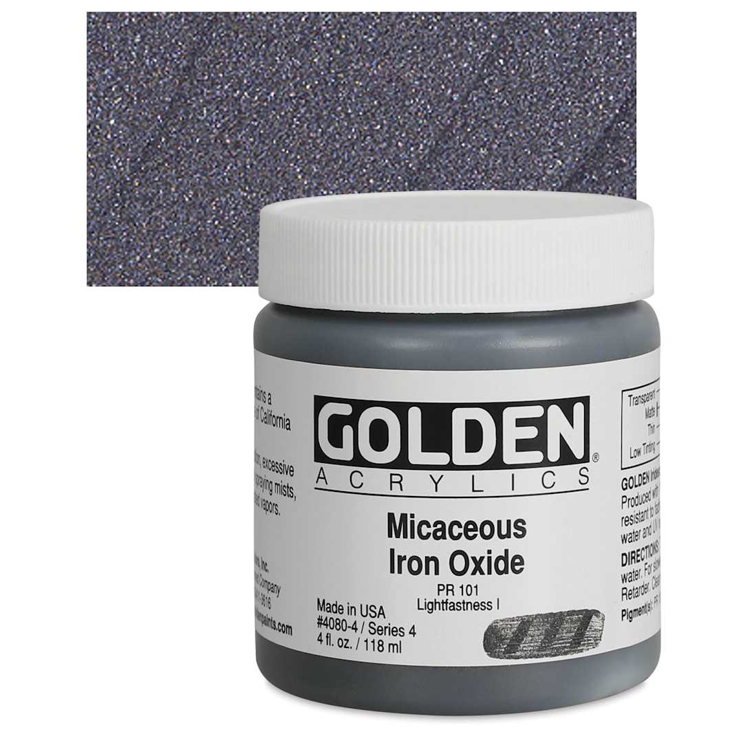 Open in modal - Golden Special Iridescent Acrylic - Micaceous Iron Oxide, 4 oz jar and swatch