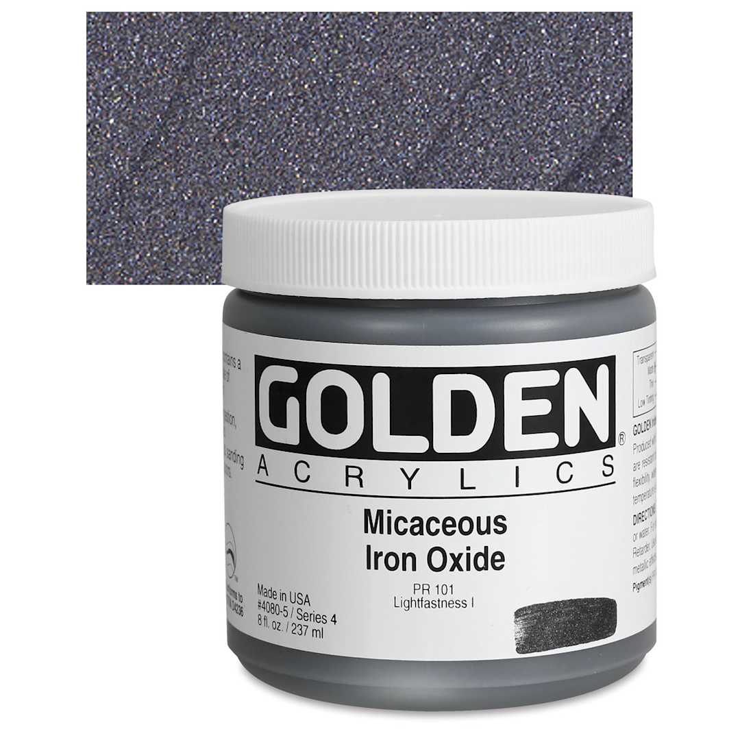 Open in modal - Golden Special Iridescent Acrylic - Micaceous Iron Oxide, 8 oz jar and swatch