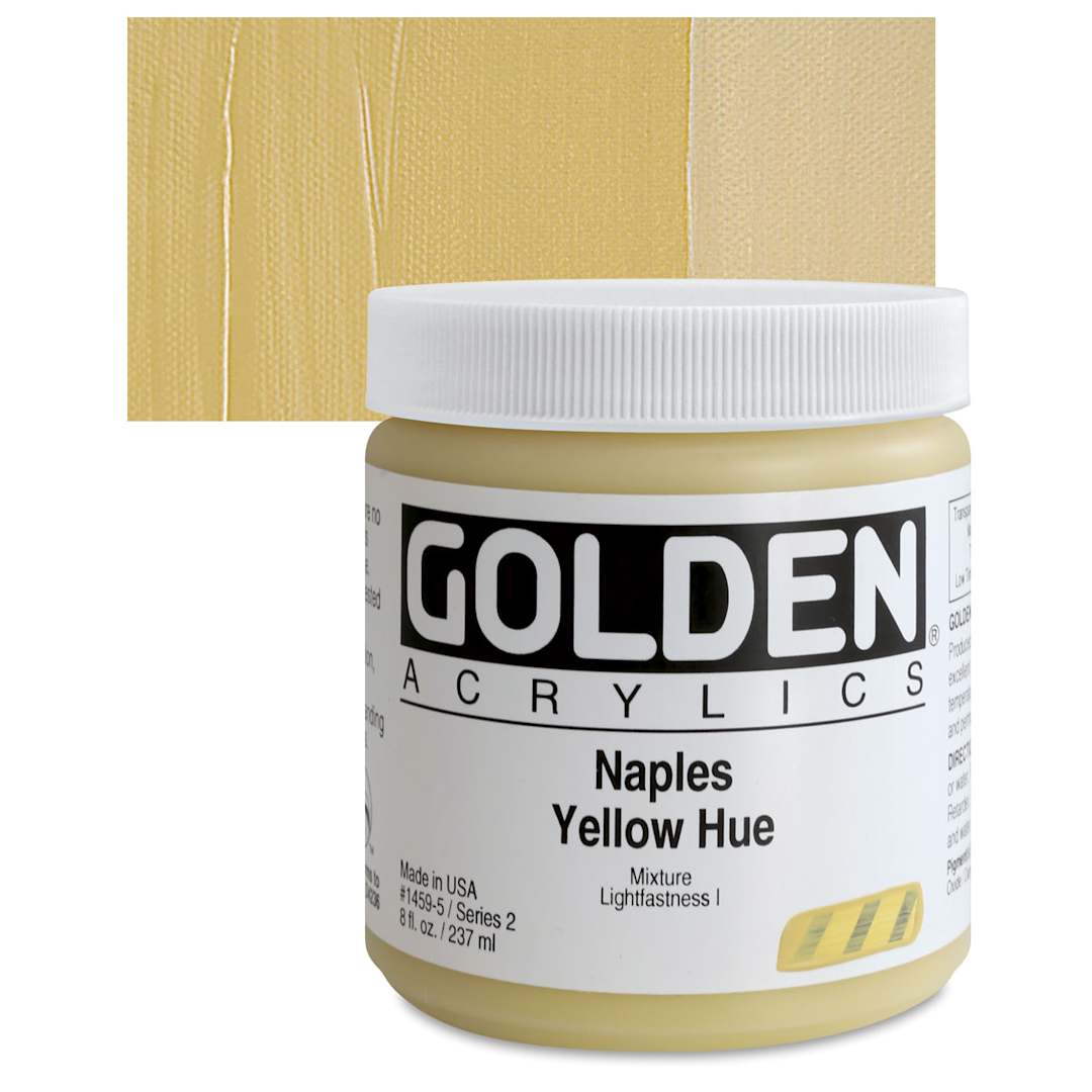 Open in modal - Golden Heavy Body Artist Acrylic - Naples Yellow Hue, 8 oz Jar and swatch