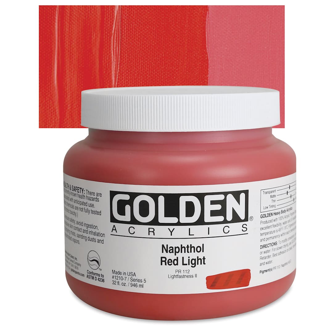 Open in modal - Golden Heavy Body Artist Acrylic - Naphthol Red Light, 32 oz Jar and swatch