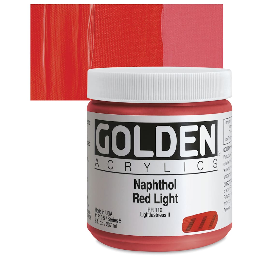 Open in modal - Golden Heavy Body Artist Acrylic - Naphthol Red Light, 8 oz Jar and swatch