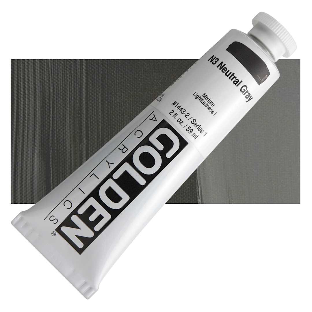 Open in modal - Golden Heavy Body Artist Acrylic - Neutral Gray N3, 2 oz Tube and swatch