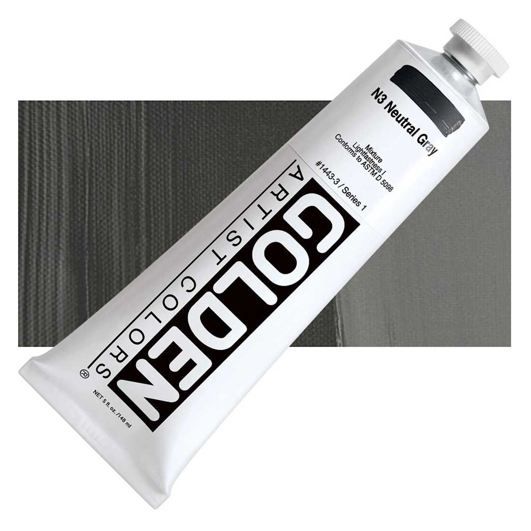 Open in modal - Golden Heavy Body Artist Acrylic - Neutral Gray N3, 5 oz tube and swatch