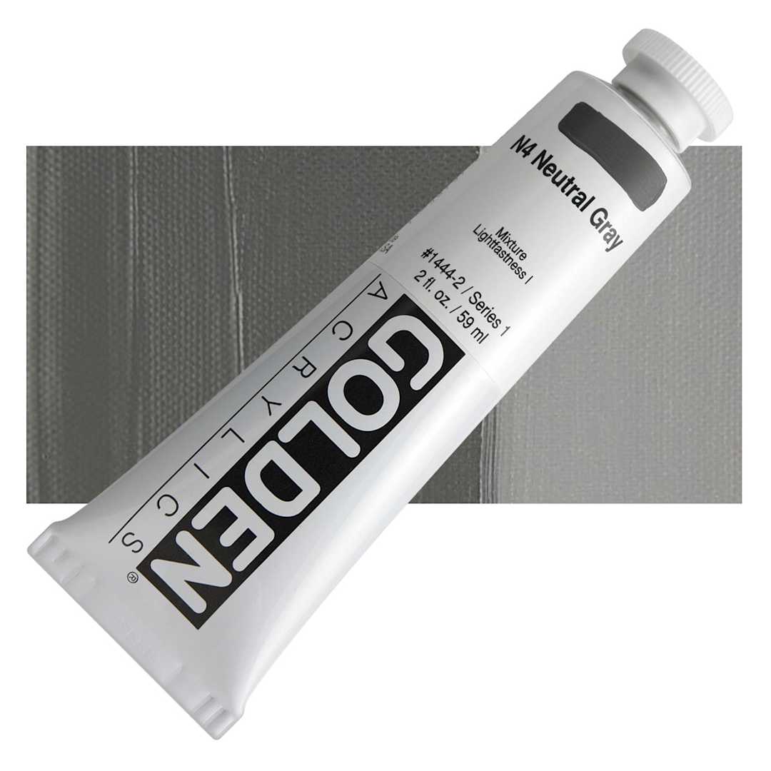Open in modal - Golden Heavy Body Artist Acrylic - Neutral Gray N4, 2 oz tube and swatch