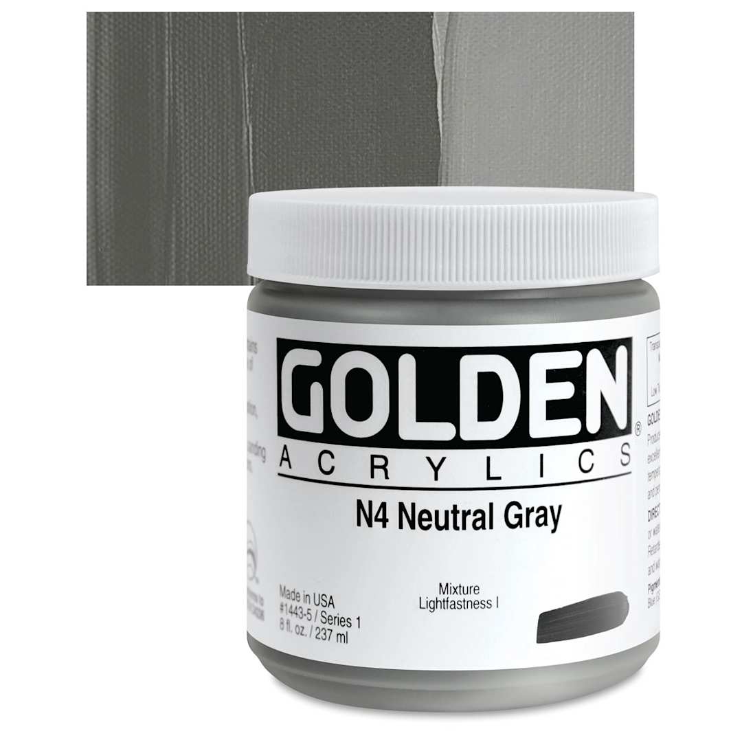 Open in modal - Golden Heavy Body Artist Acrylic - Neutral Gray N4, 8 oz Jar and swatch
