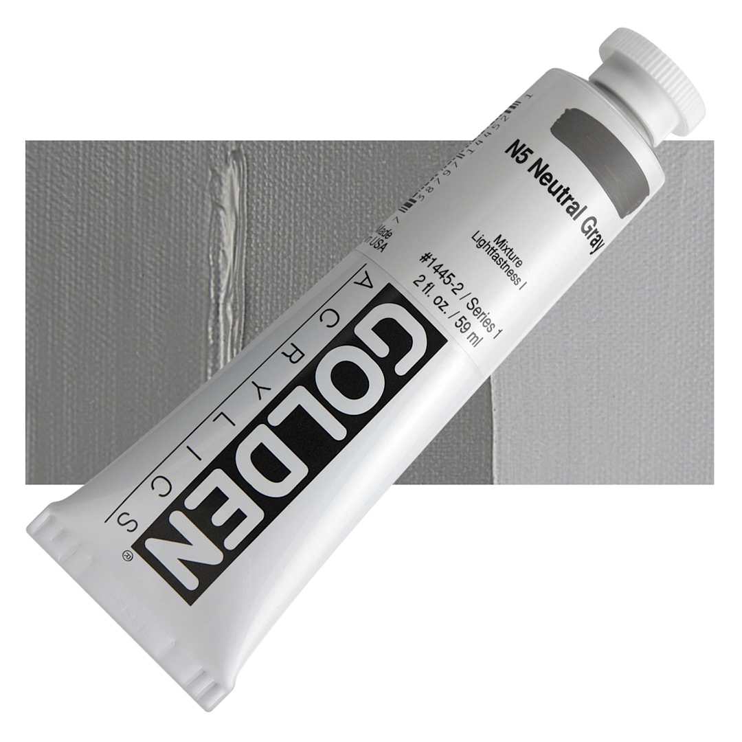 Open in modal - Golden Heavy Body Artist Acrylic - Neutral Gray N5, 2 oz Tube and swatch