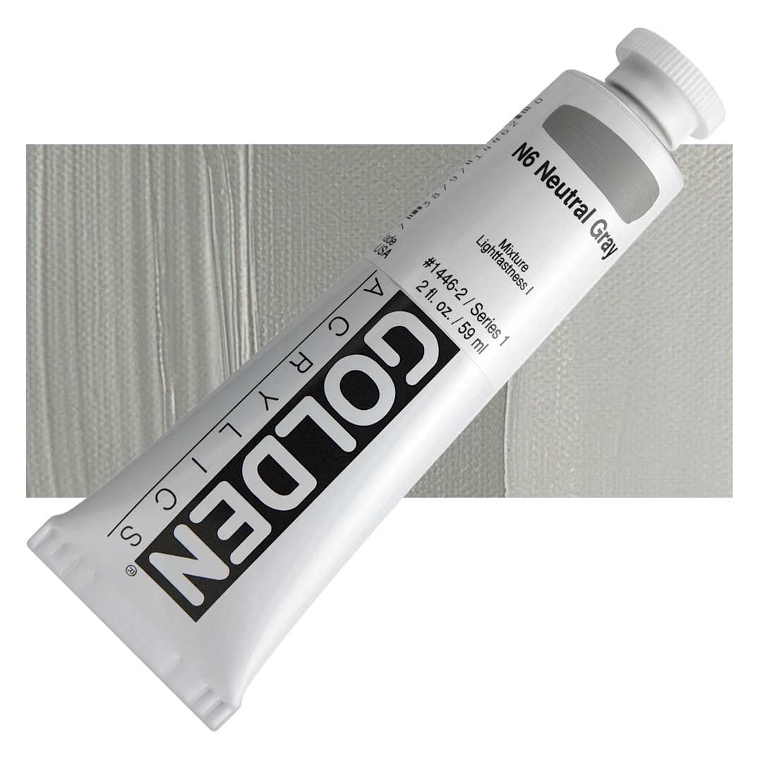 Open in modal - Golden Heavy Body Artist Acrylic - Neutral Gray N6, 2 oz Tube and swatch