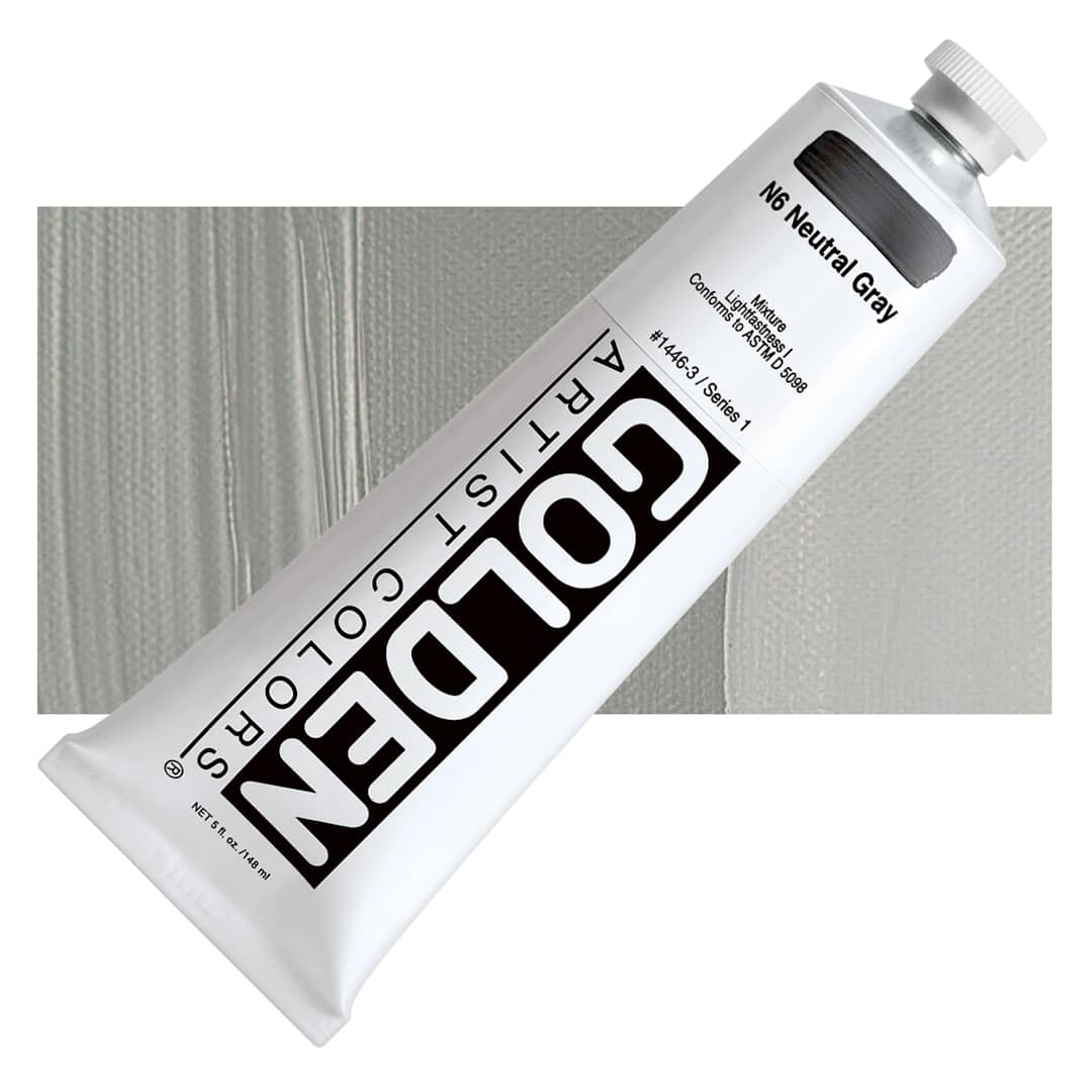 Open in modal - Golden Heavy Body Artist Acrylic - Neutral Gray N6, 5 oz tube and swatch