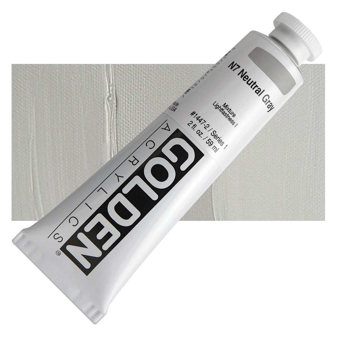 Open in modal - Golden Heavy Body Artist Acrylic - Neutral Gray N7, 2 oz Tube and swatch