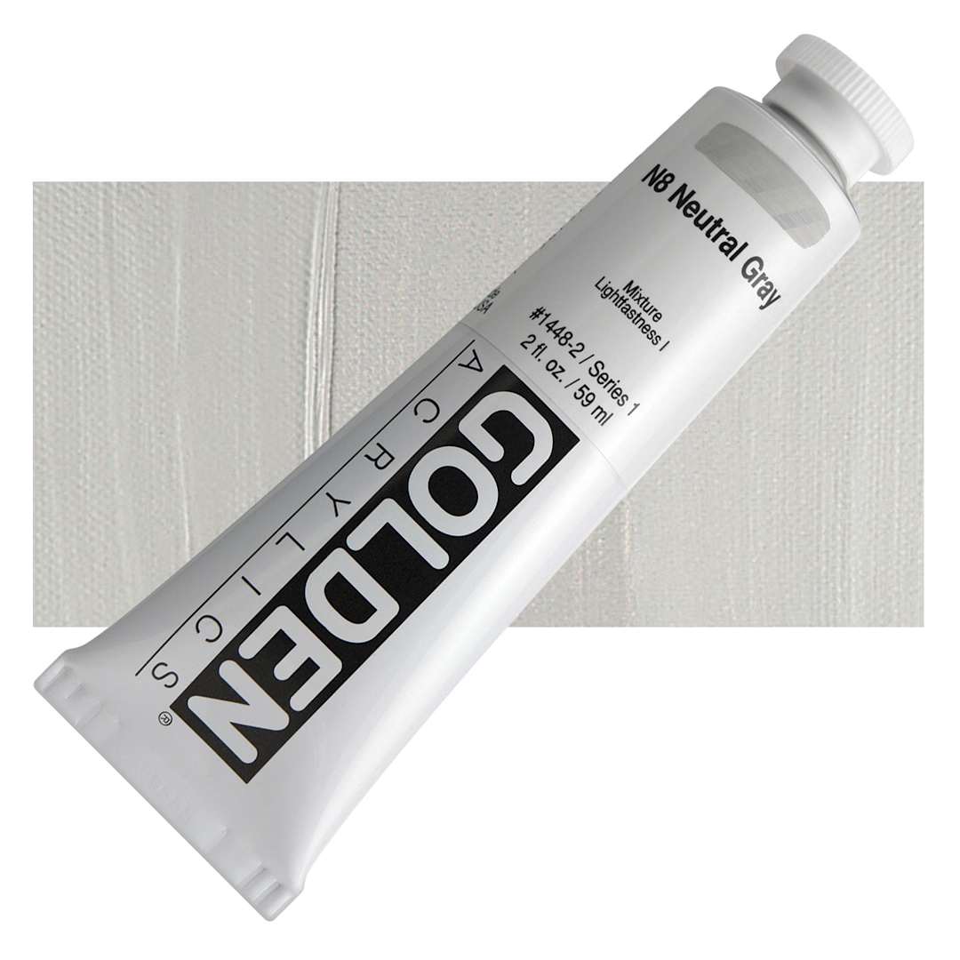 Open in modal - Golden Heavy Body Artist Acrylic - Neutral Gray N8, 2 oz Tube and swatch