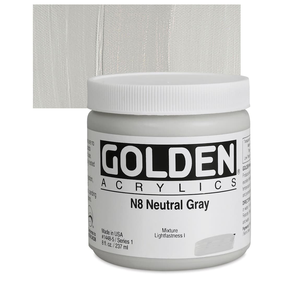 Open in modal - Golden Heavy Body Artist Acrylic - Neutral Gray, 8 oz jar and swatch
