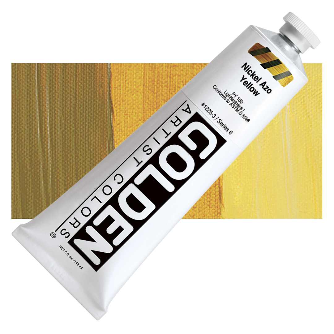 Open in modal - Golden Heavy Body Artist Acrylic - Nickel Azo Yellow, 5 oz tube and swatch