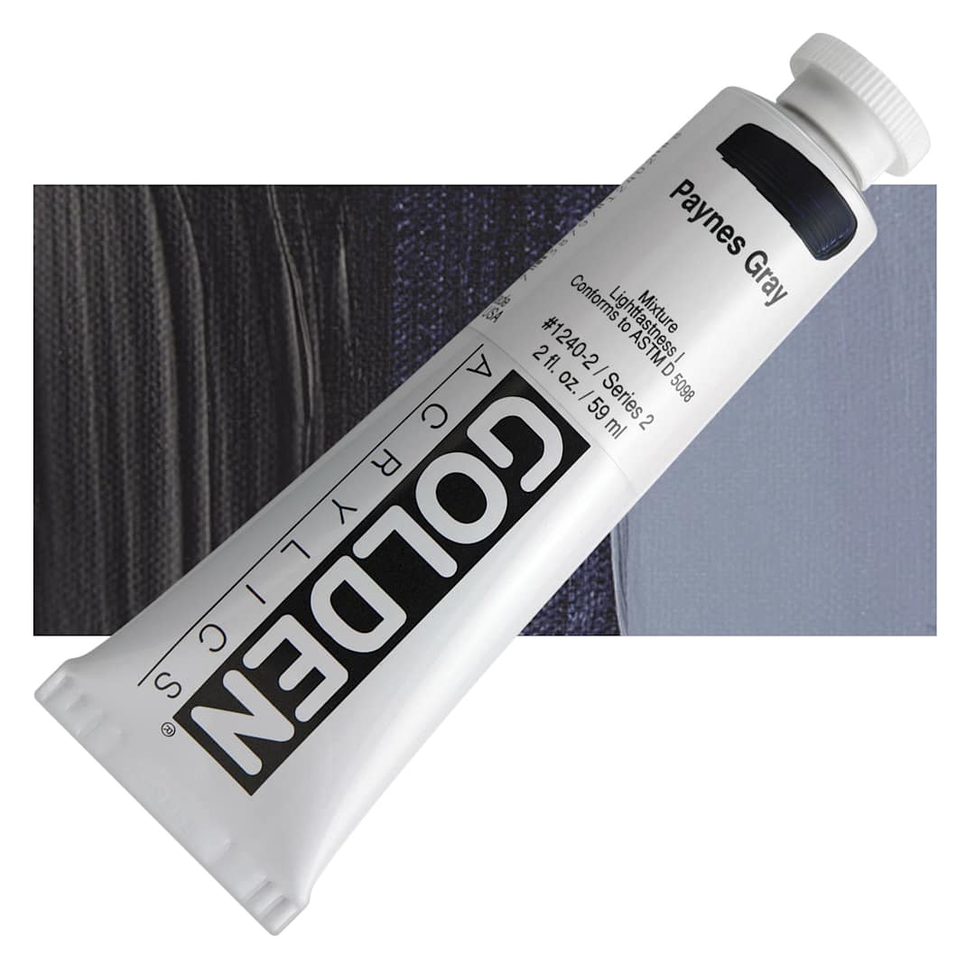 Open in modal - Golden Heavy Body Artist Acrylic - Paynes Gray, 2 oz Tube and swatch