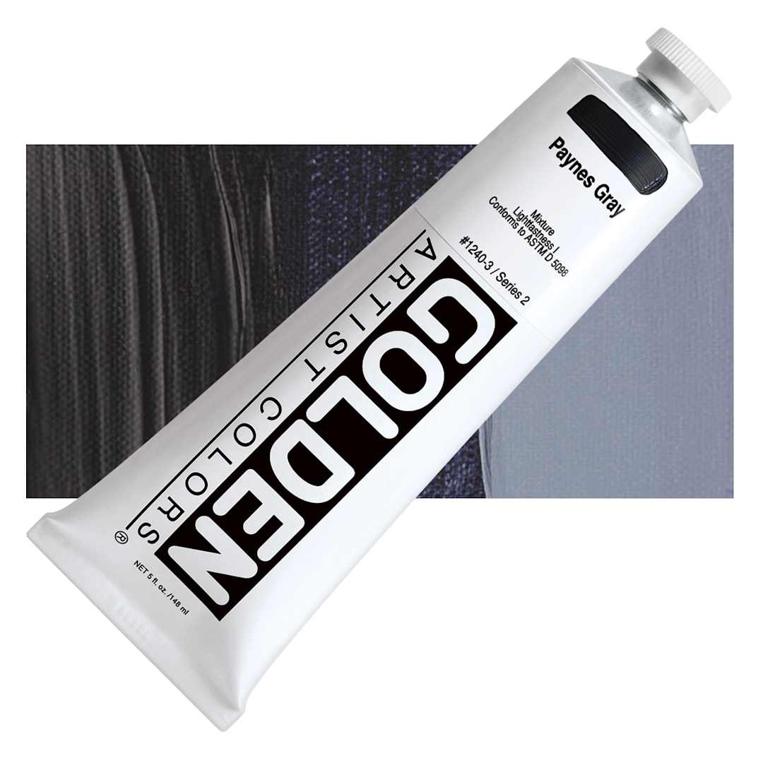 Open in modal - Golden Heavy Body Artist Acrylic - Paynes Gray, 5 oz Tube and swatch