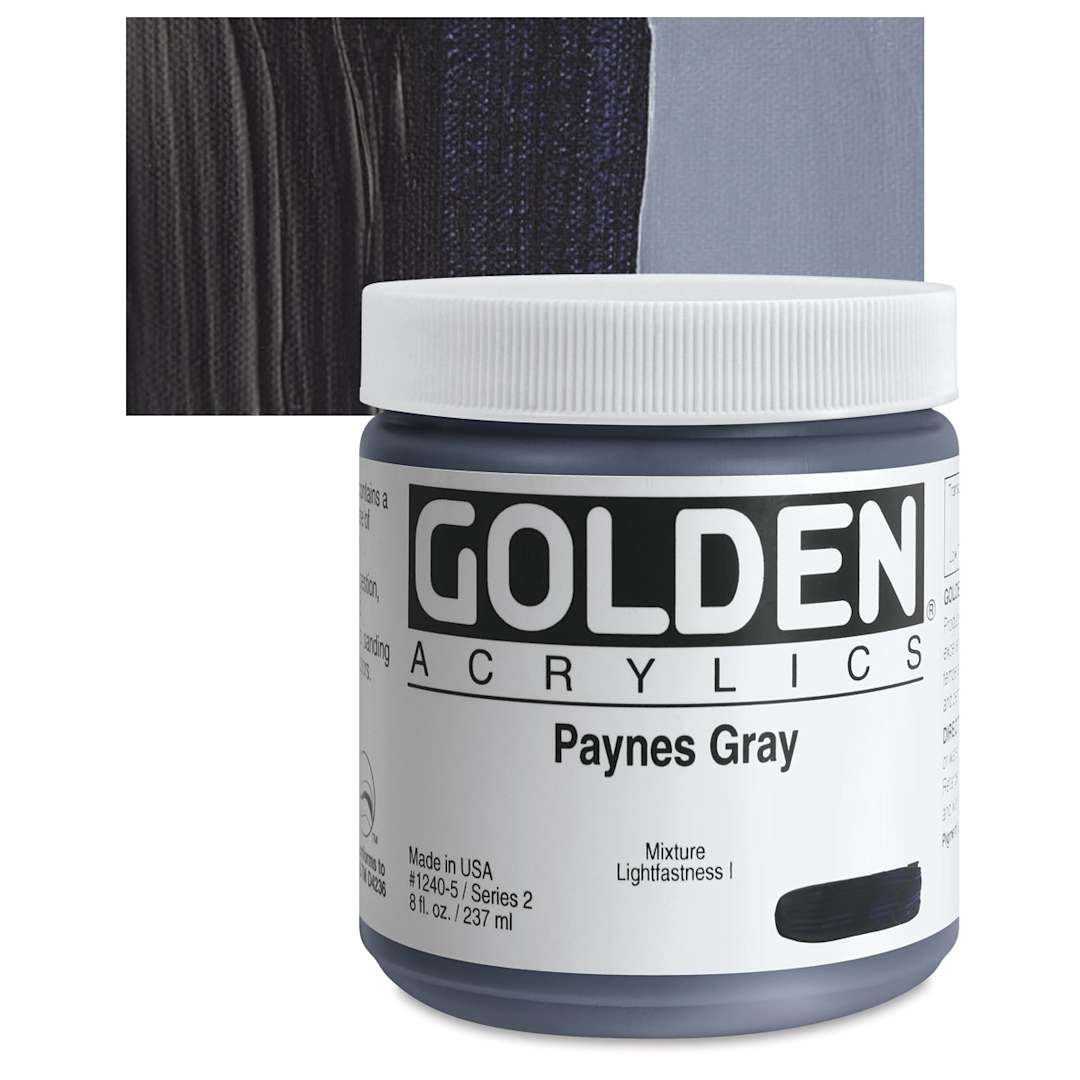 Open in modal - Golden Heavy Body Artist Acrylic - Paynes Gray, 8 oz Jar and swatch