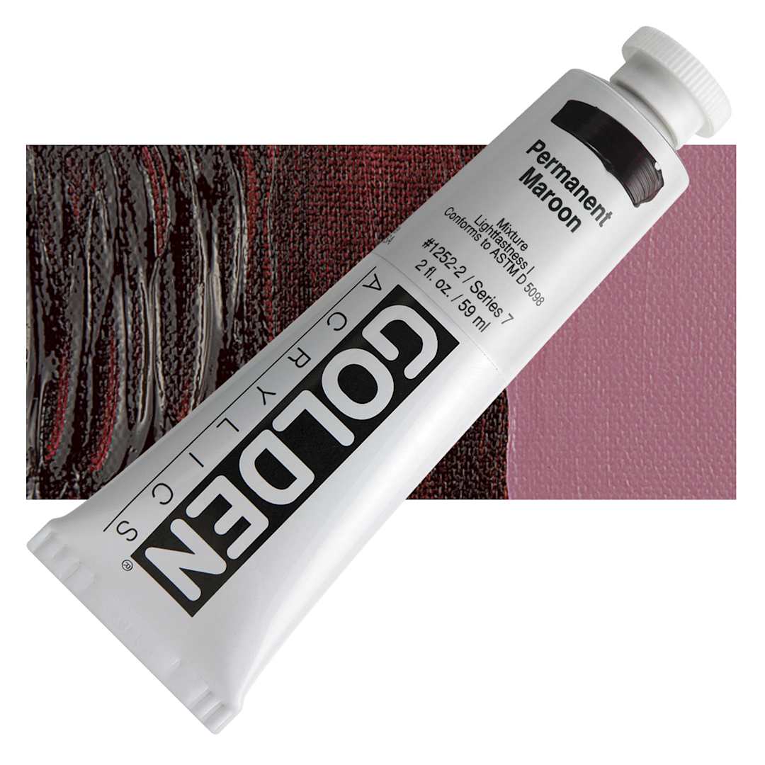 Open in modal - Golden Heavy Body Artist Acrylic - Permanent Maroon, 2 oz Tube Tube and swatch
