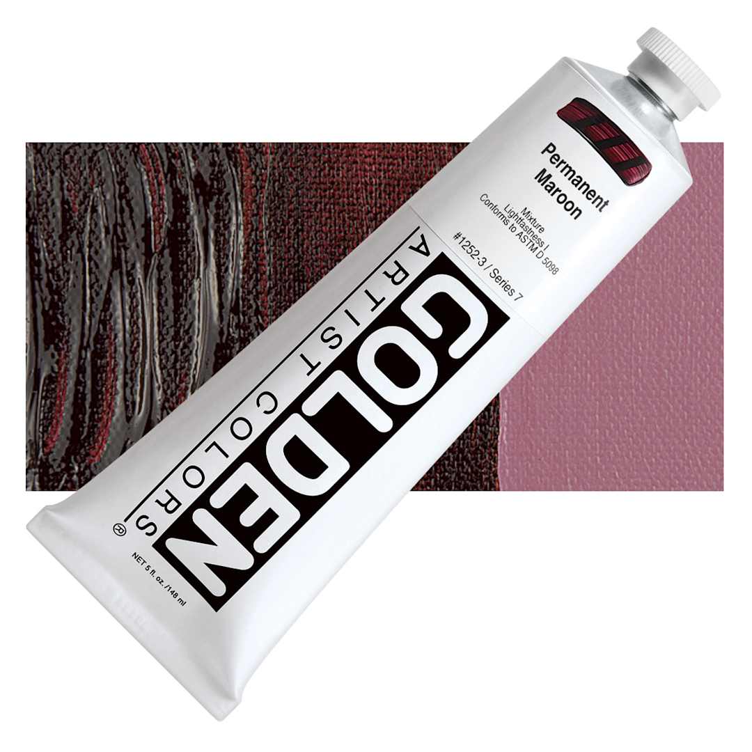 Open in modal - Golden Heavy Body Artist Acrylic - Permanent Maroon, 5 oz Tube and swatch