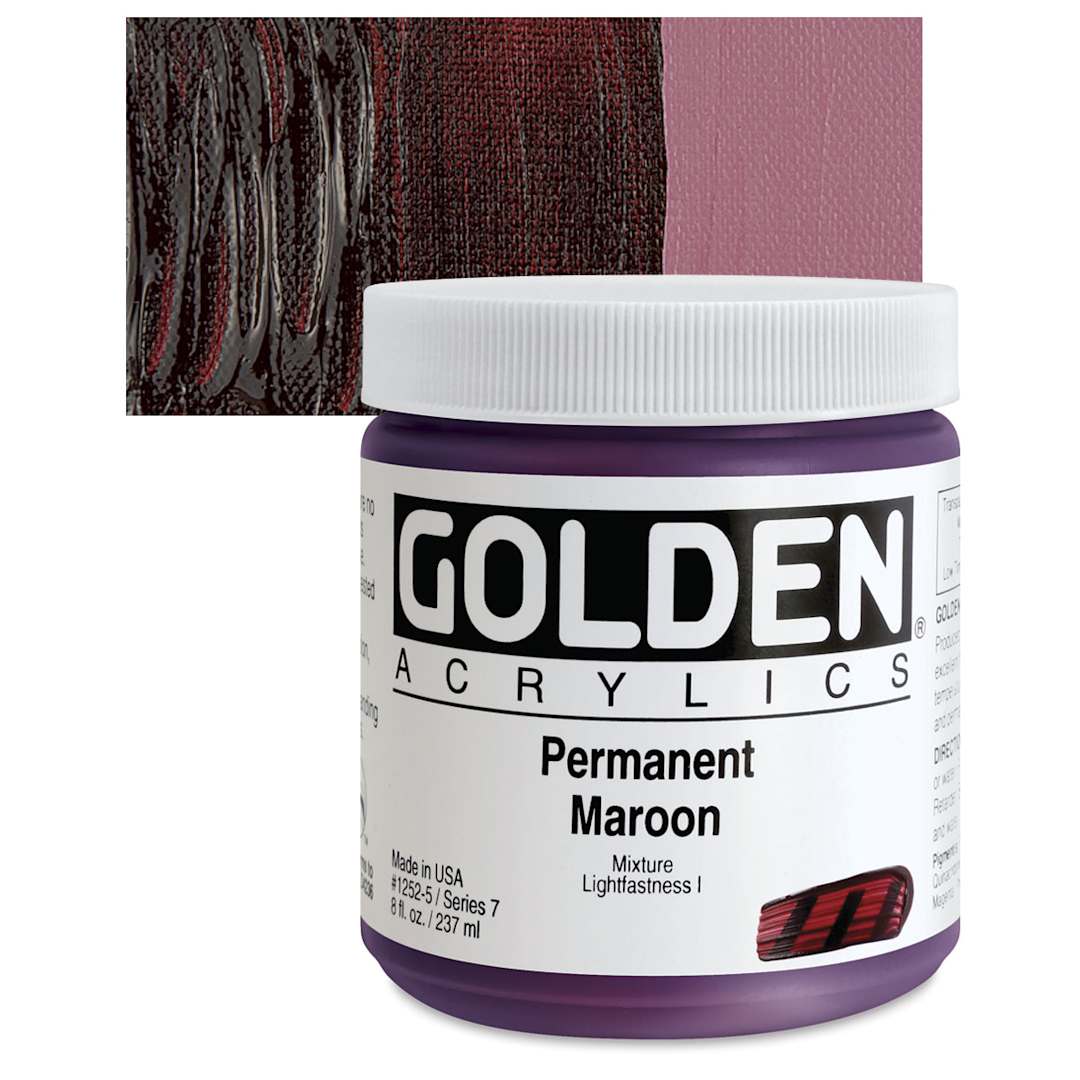 Open in modal - Golden Heavy Body Artist Acrylic - Permanent Maroon, 8 oz Jar and swatch