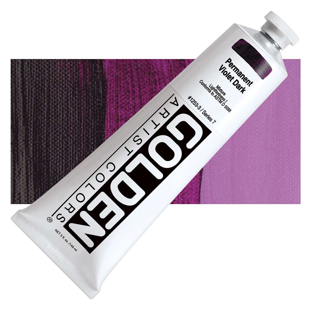 Open in modal - Golden Heavy Body Artist Acrylic - Permanent Violet Dark, 5 oz tube and swatch