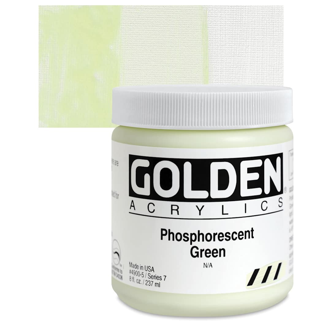 Open in modal - Golden Heavy Body Artist Acrylic - Phosphorescent Green, 8 oz jar and swatch