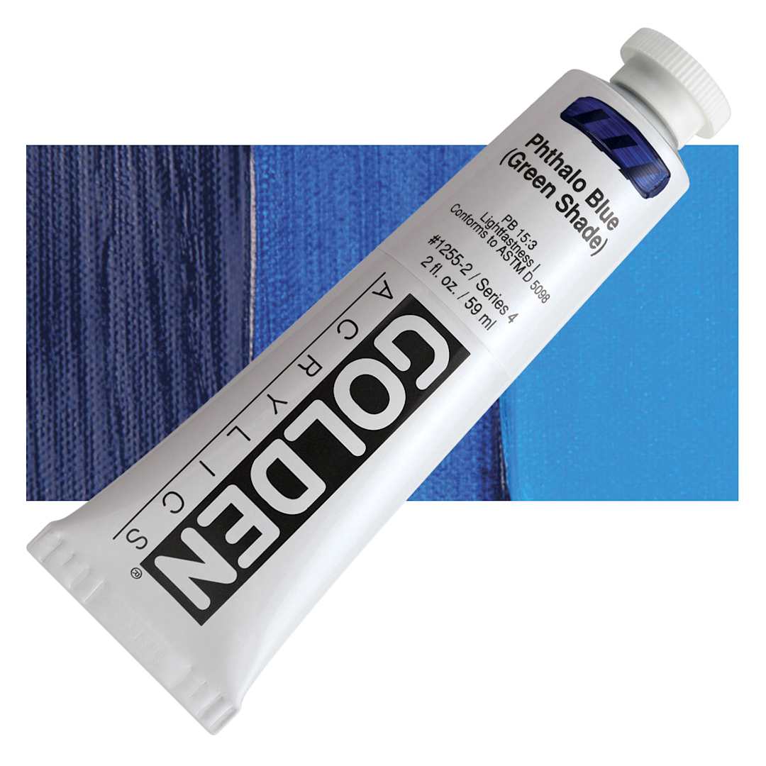 Open in modal - Golden Heavy Body Artist Acrylic - Phthalo Blue (Green Shade), 2 oz Tube and swatch