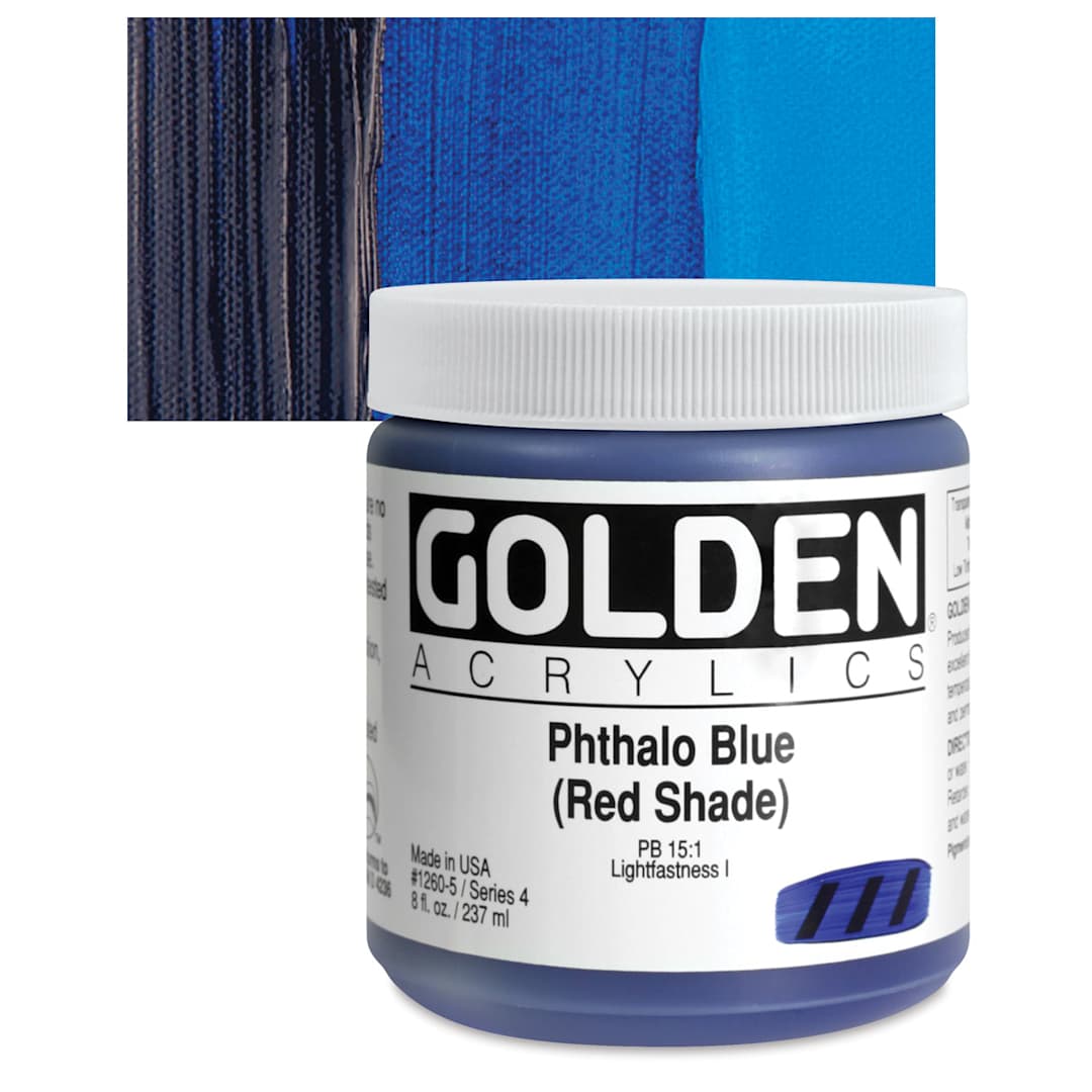 Open in modal - Golden Heavy Body Artist Acrylic - Phthalo Blue (Red Shade), 8 oz Jar and swatch