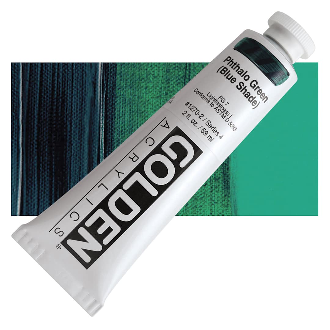 Open in modal - Golden Heavy Body Artist Acrylic - Phthalo Green (Blue Shade), 2 oz Tube and swatch