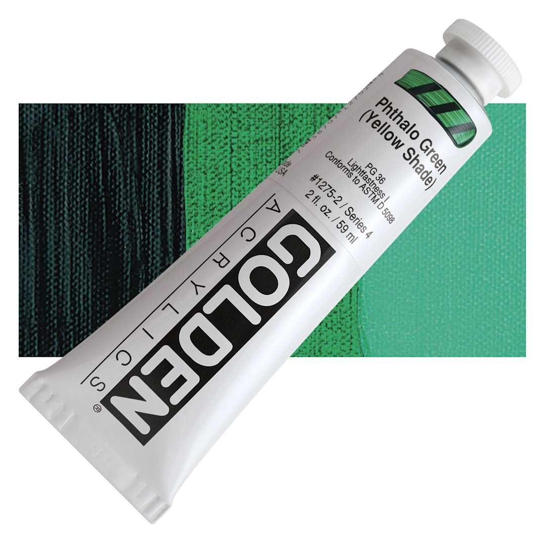 Open in modal - Golden Heavy Body Artist Acrylic - Phthalo Green (Yellow Shade), 2 oz Tube and swatch