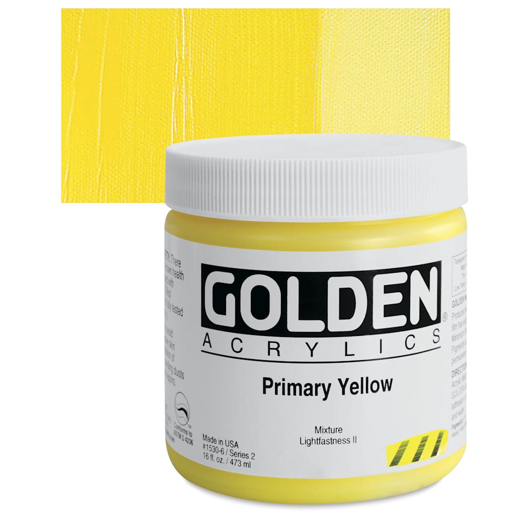 Open in modal - Golden Heavy Body Artist Acrylic - Primary Yellow, 16 oz jar and swatch