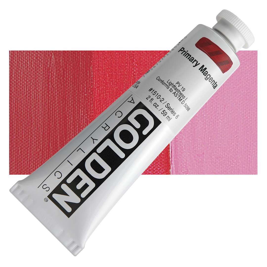 Open in modal - Golden Heavy Body Artist Acrylic - Primary Magenta, 2 oz tube and swatch