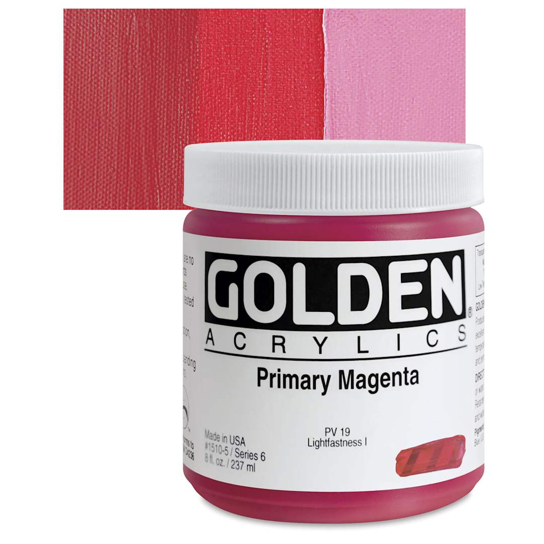 Open in modal - Golden Heavy Body Artist Acrylic - Primary Magenta, 8 oz tube and swatch