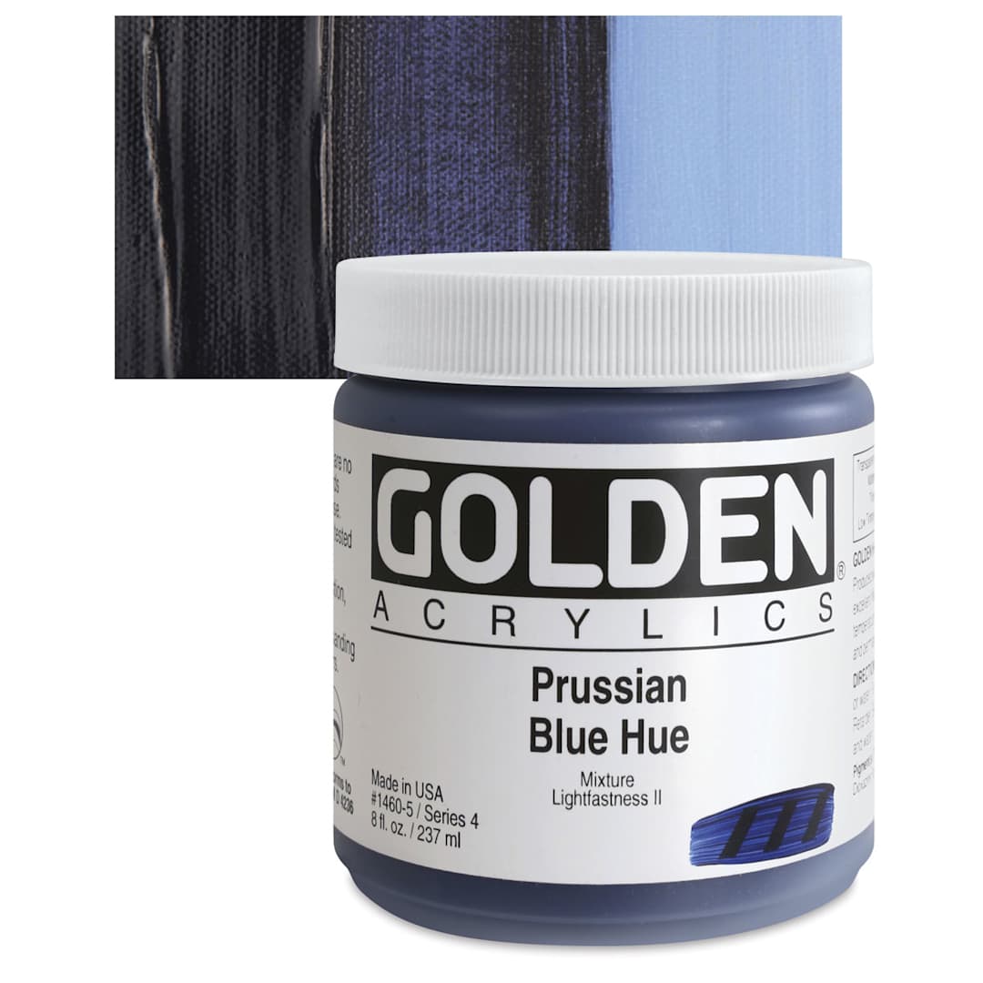 Open in modal - Golden Heavy Body Artist Acrylic - Prussian Blue Historic Hue, 8 oz Jar and swatch