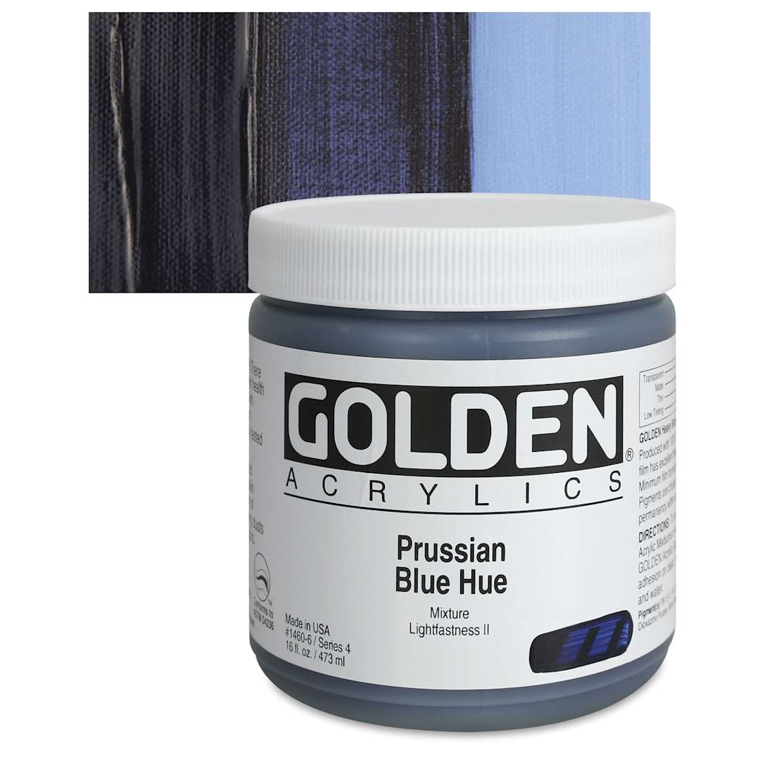 Open in modal - Golden Heavy Body Artist Acrylic - Prussian Blue Historic Hue, 16 oz jar and swatch