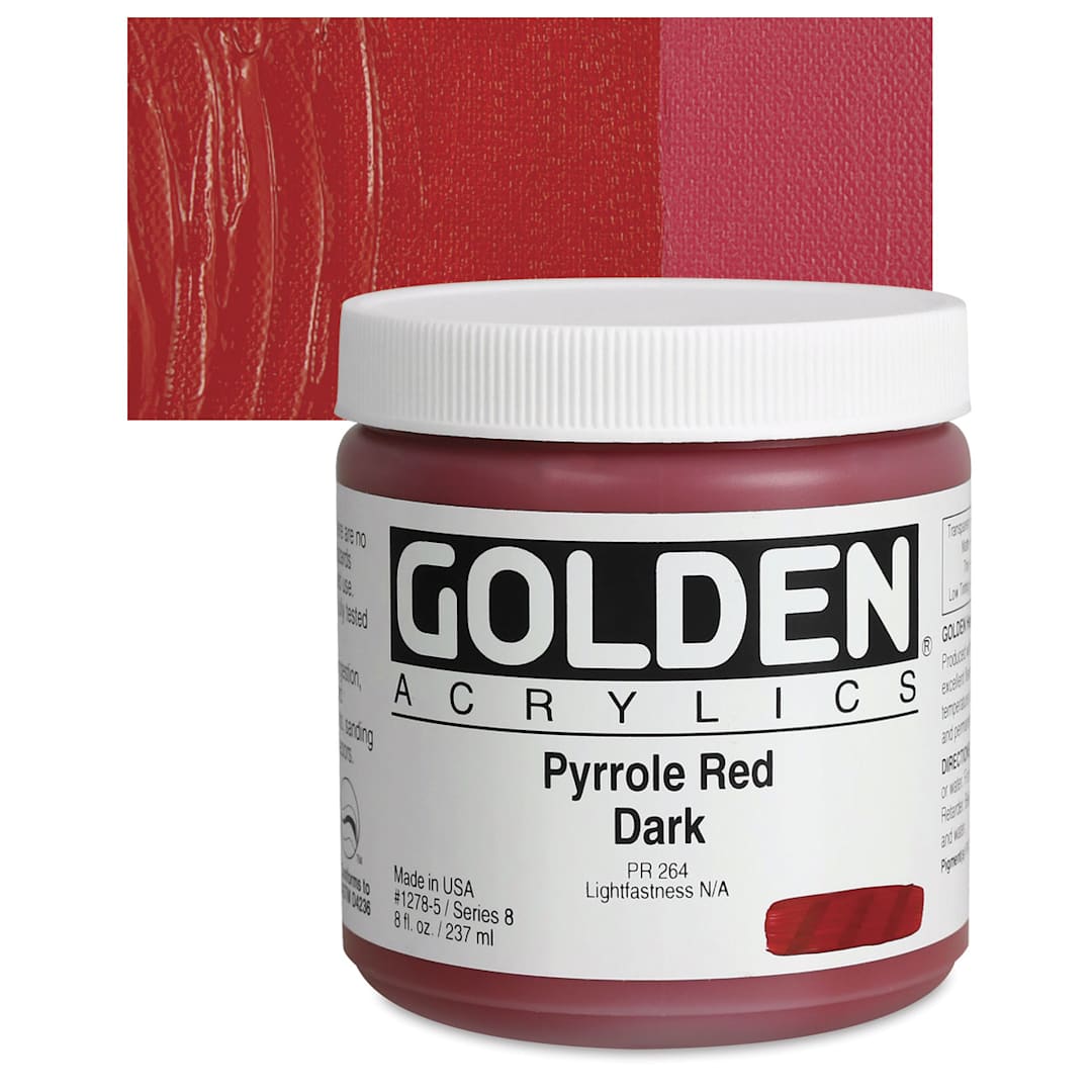 Open in modal - Golden Heavy Body Artist Acrylic - Pyrrole Red Dark, 8 oz Jar and swatch
