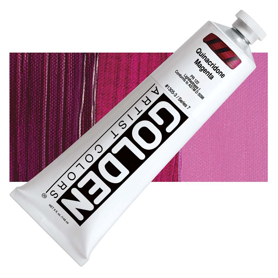 Open in modal - Golden Heavy Body Artist Acrylic - Quinacridone Magenta, 5 oz Tube and swatch