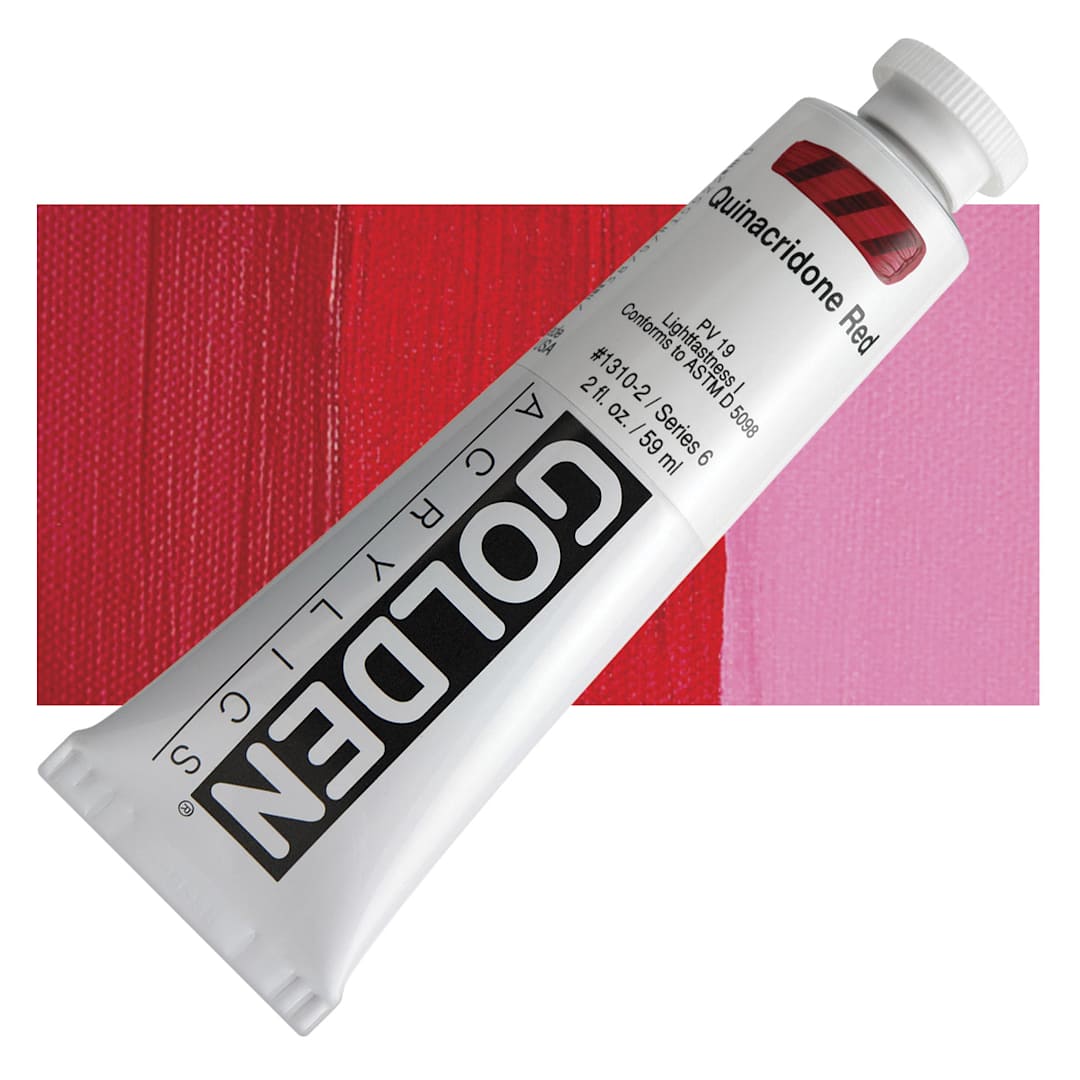 Open in modal - Golden Heavy Body Artist Acrylic - Quinacridone Red, 2 oz Tube and swatch
