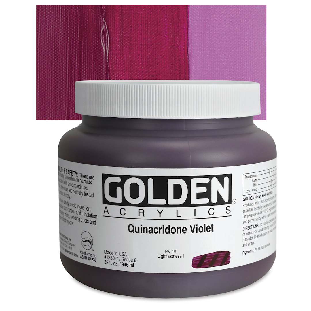 Open in modal - Golden Heavy Body Artist Acrylic - Quinacridone Violet, 32 oz Jar and swatch