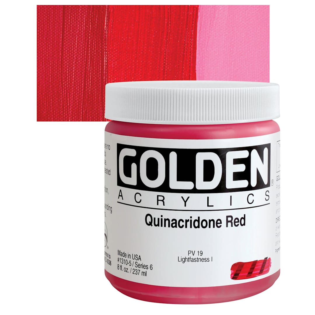 Open in modal - Golden Heavy Body Artist Acrylic - Quinacridone Red, 8 oz Jar and swatch