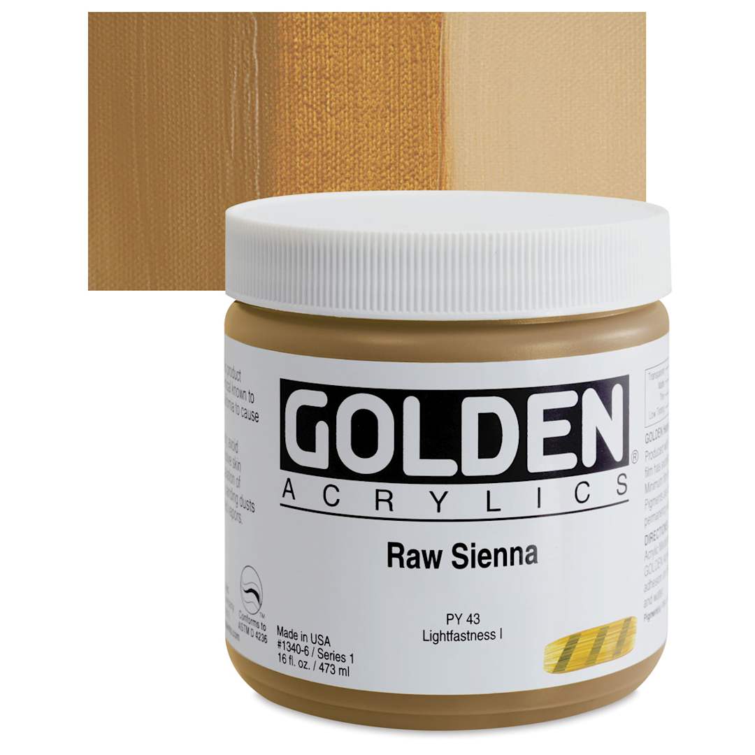 Open in modal - Golden Heavy Body Artist Acrylic - Raw Sienna, 16 oz Jar and swatch